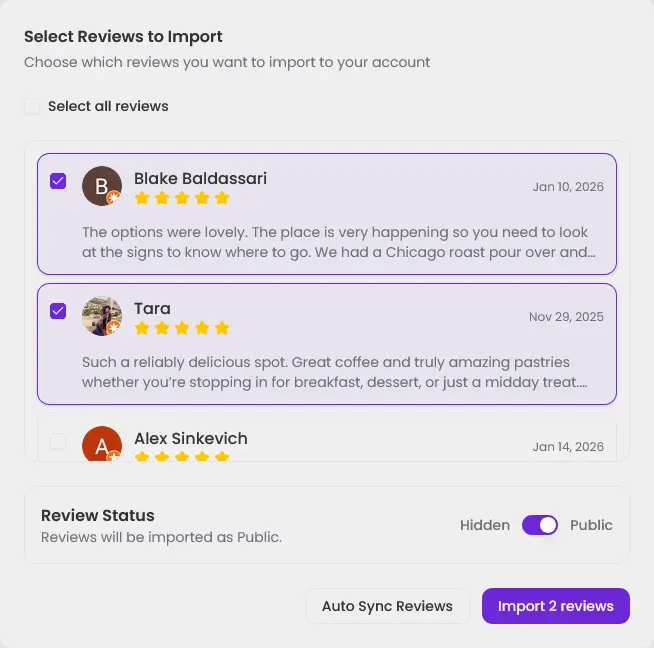 Import existing reviews