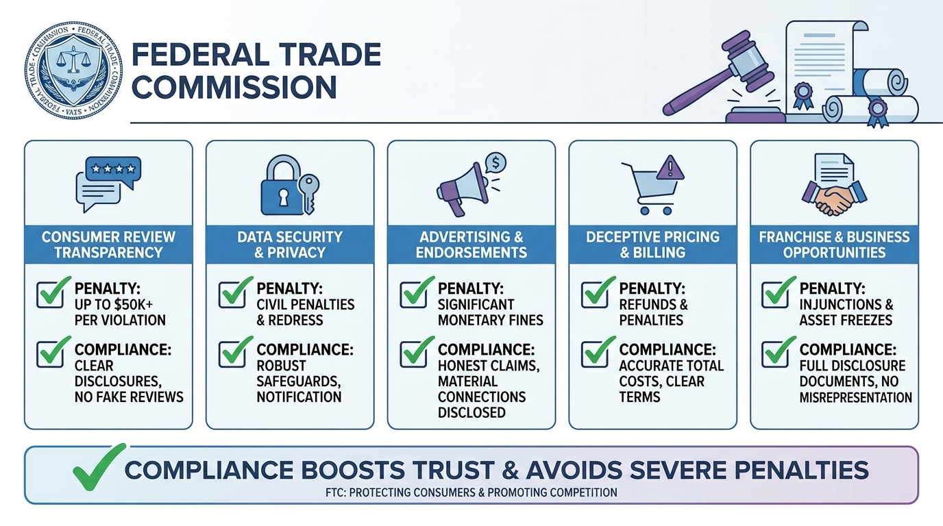 FTC Consumer Review Rule overview — five prohibitions with civil penalty details