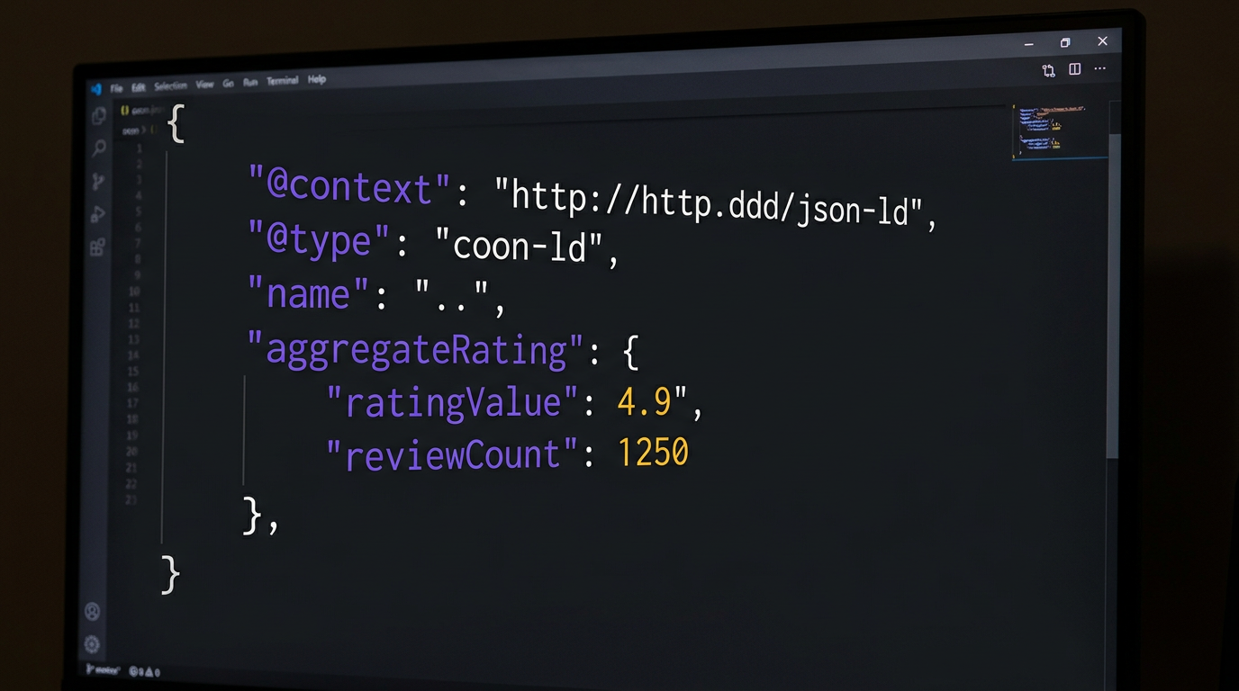 JSON-LD code editor showing star rating schema