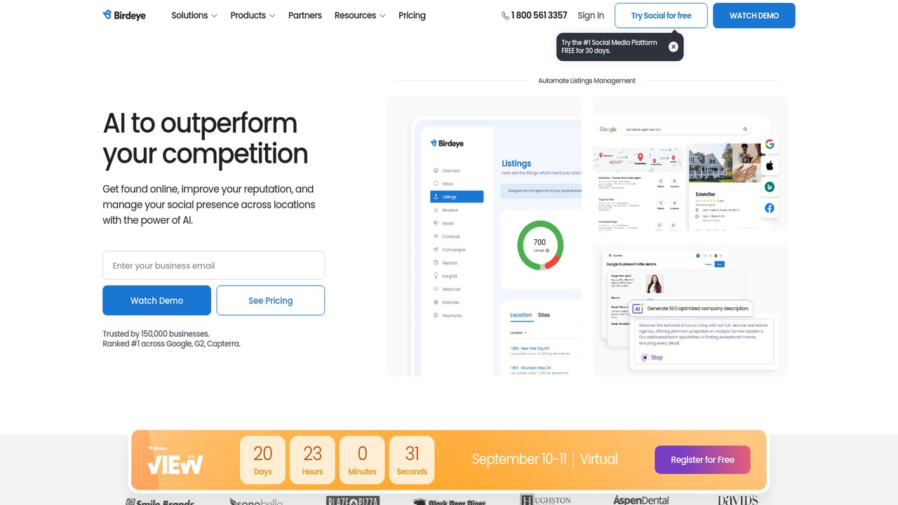 Birdeye reputation management platform homepage