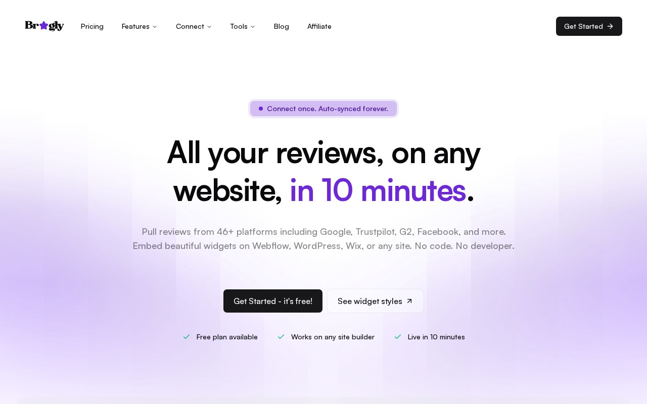 Bragly homepage screenshot - review management software