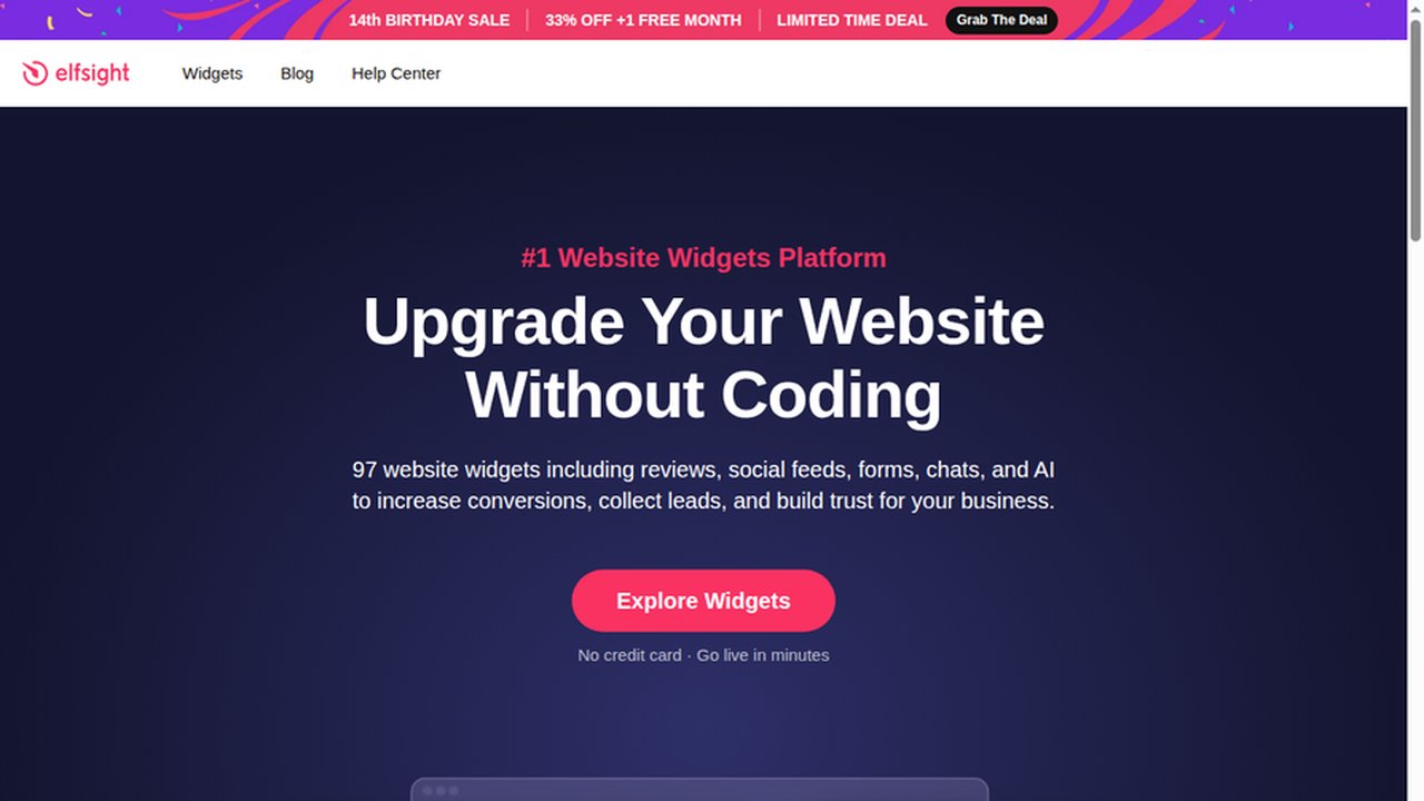 Elfsight homepage: website widgets platform