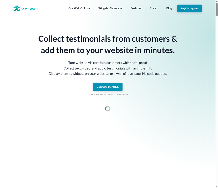 Famewall homepage - affordable testimonial collection tool