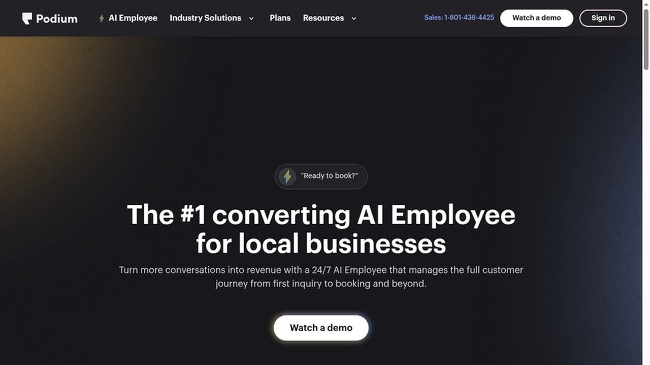 Podium customer communication and review management homepage