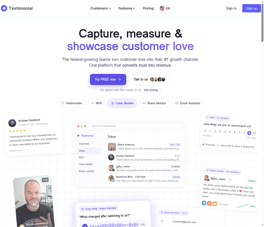 Testimonial.to homepage - Wall of Love testimonial platform