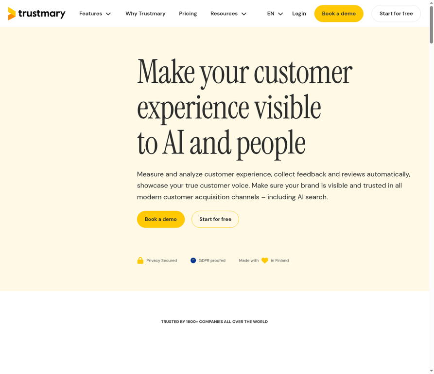 Trustmary homepage - NPS to testimonial workflow platform