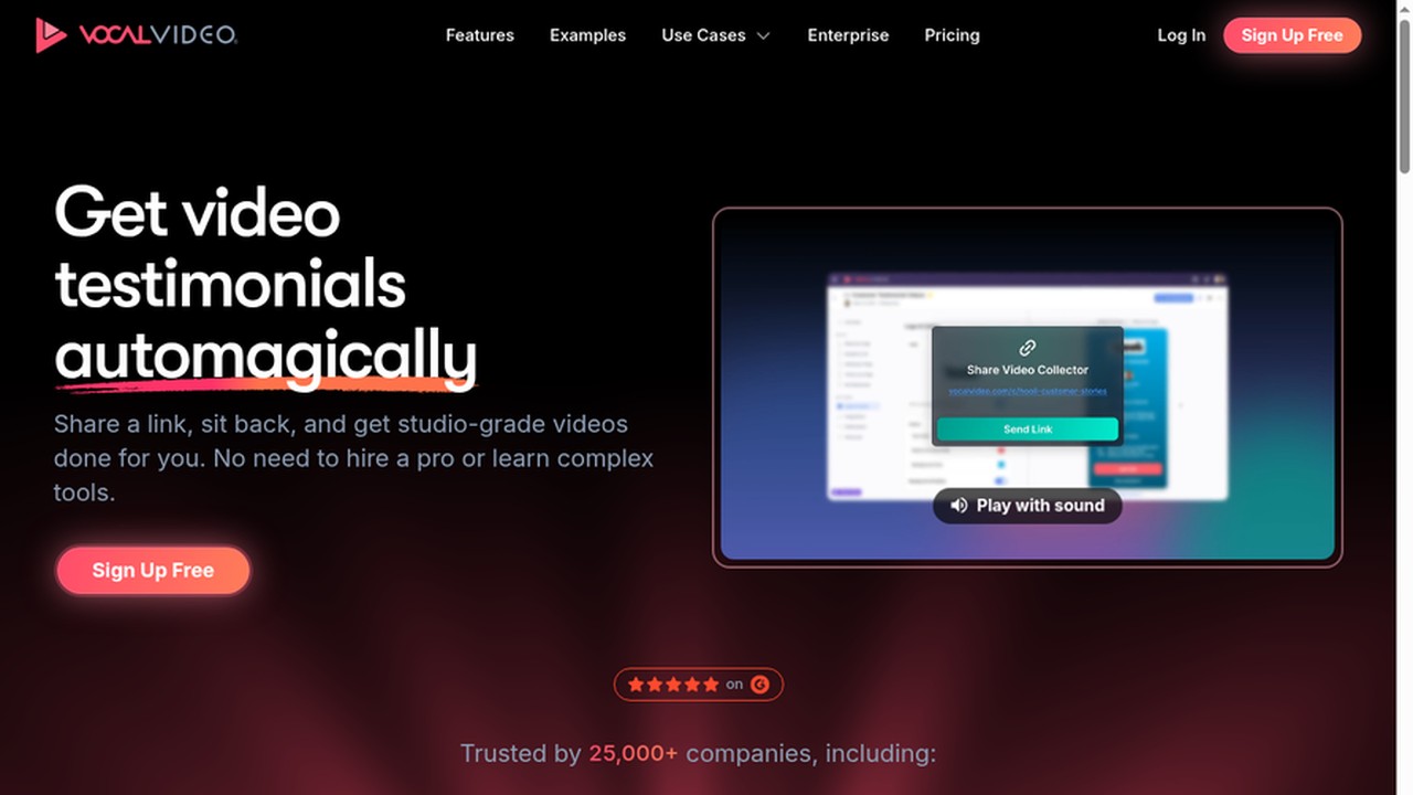Vocal Video homepage showing the remote video testimonial platform