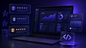 Abstract review and website widget dashboard illustration
