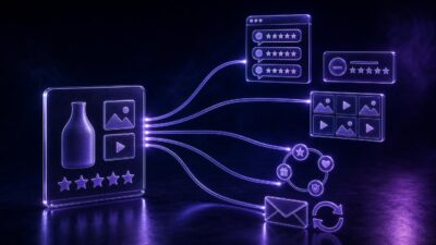 Generic ecommerce review card branching into five proof and retention paths