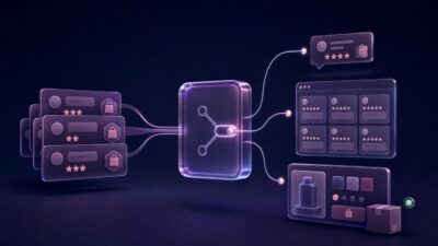 Abstract illustration of customer activity routed to a notification, review panel, or commerce nudge