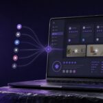 Abstract review management dashboard connecting customer feedback sources