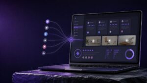 Abstract review management dashboard connecting customer feedback sources