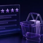 Glass shopping basket, coupon token, low-stock shelf, and anchored review panel representing Nudgify alternatives