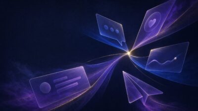 Abstract purple review signals converging toward a platform choice