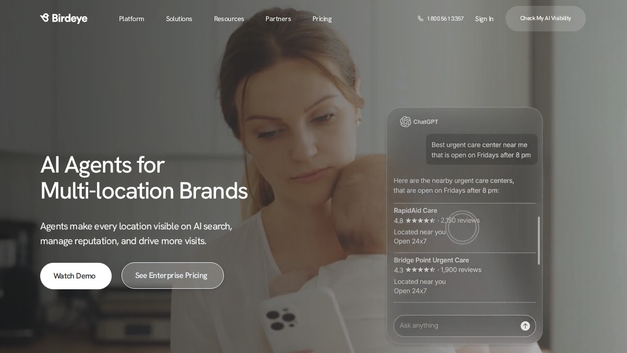 Birdeye homepage shown in the ReviewTrackers alternatives comparison