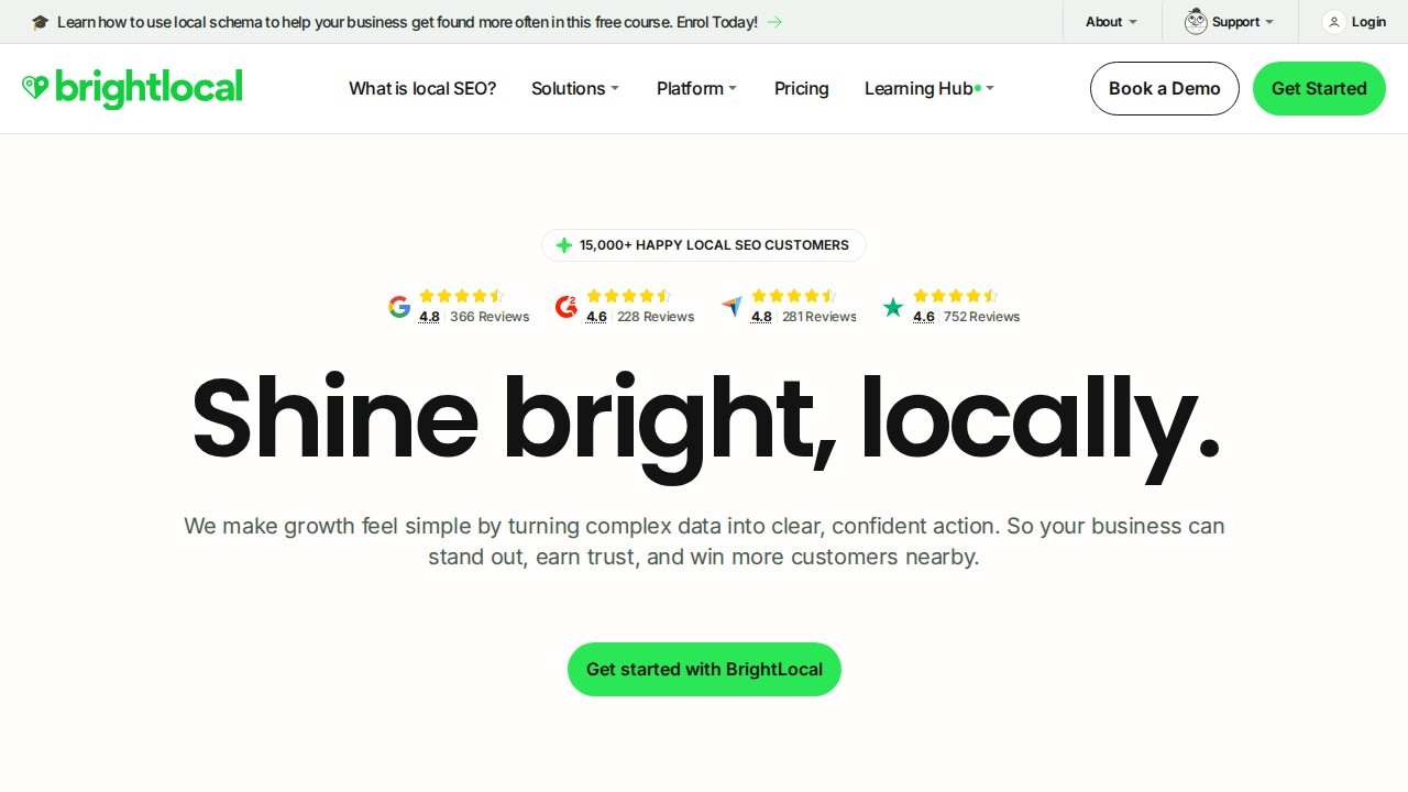BrightLocal homepage shown in the Repuso alternatives comparison