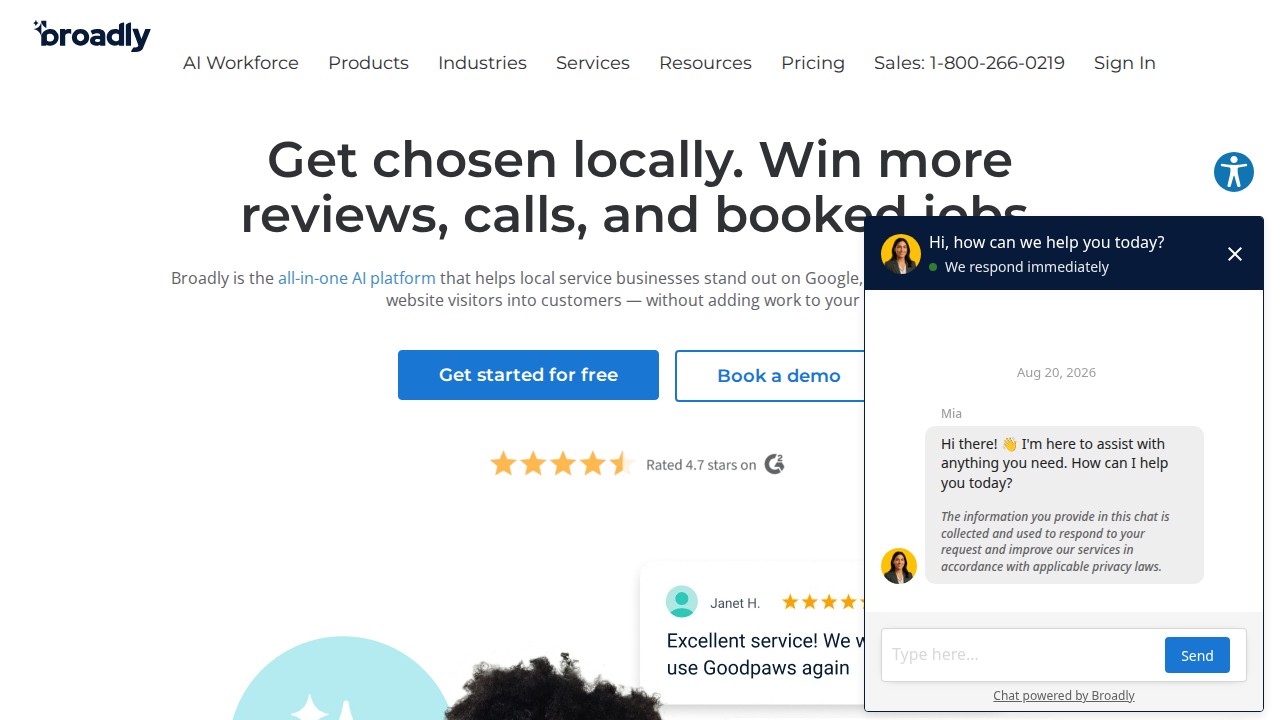 Broadly homepage shown in the Podium alternatives comparison