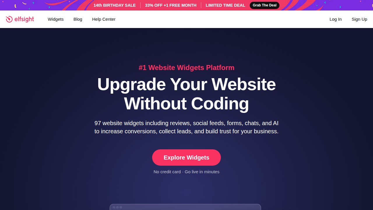 Elfsight homepage shown in the Trustindex alternatives comparison