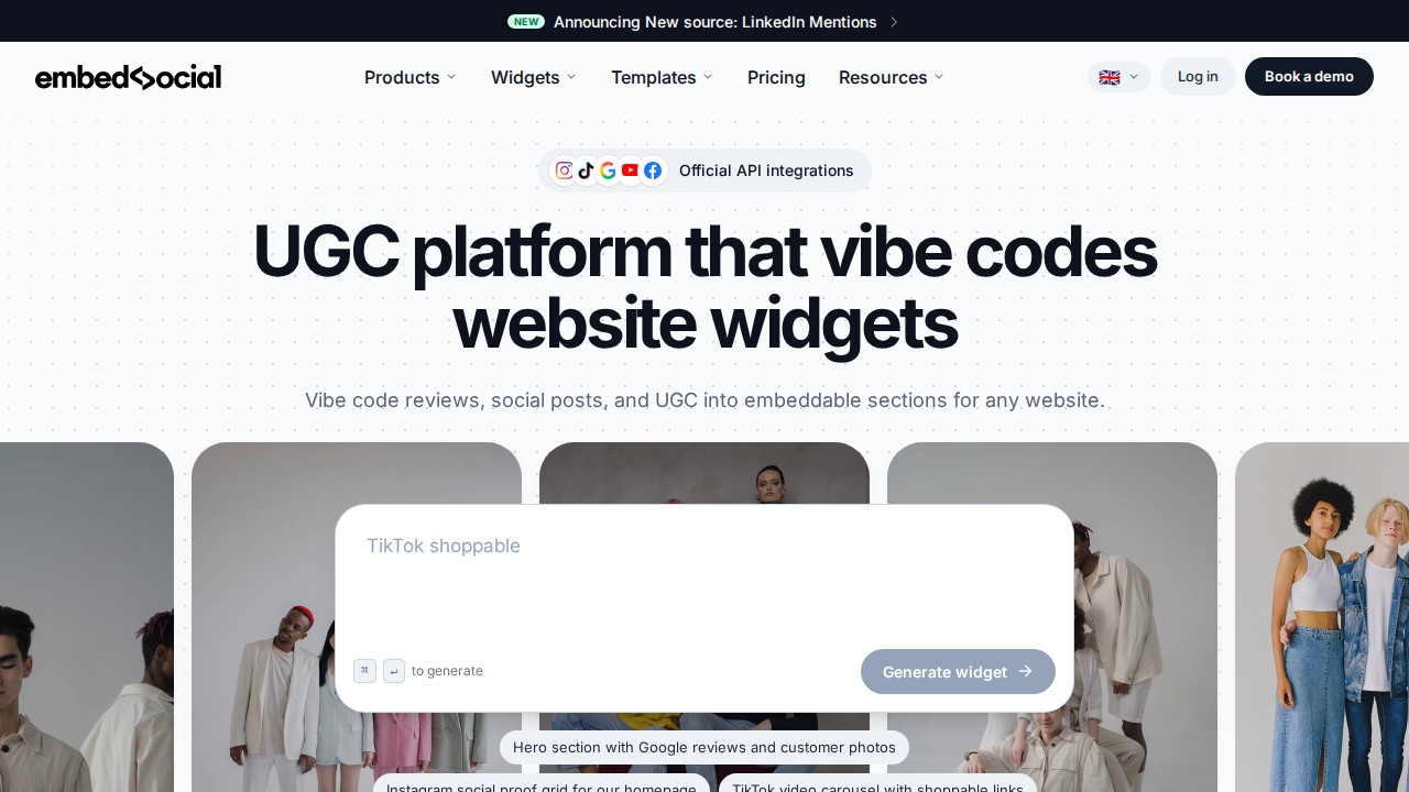 EmbedSocial homepage shown in the Trustindex alternatives comparison