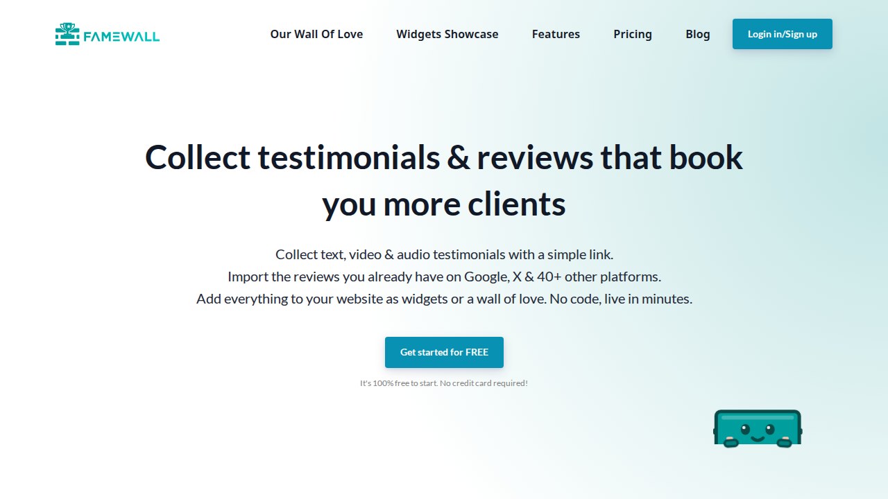 Famewall testimonial platform homepage