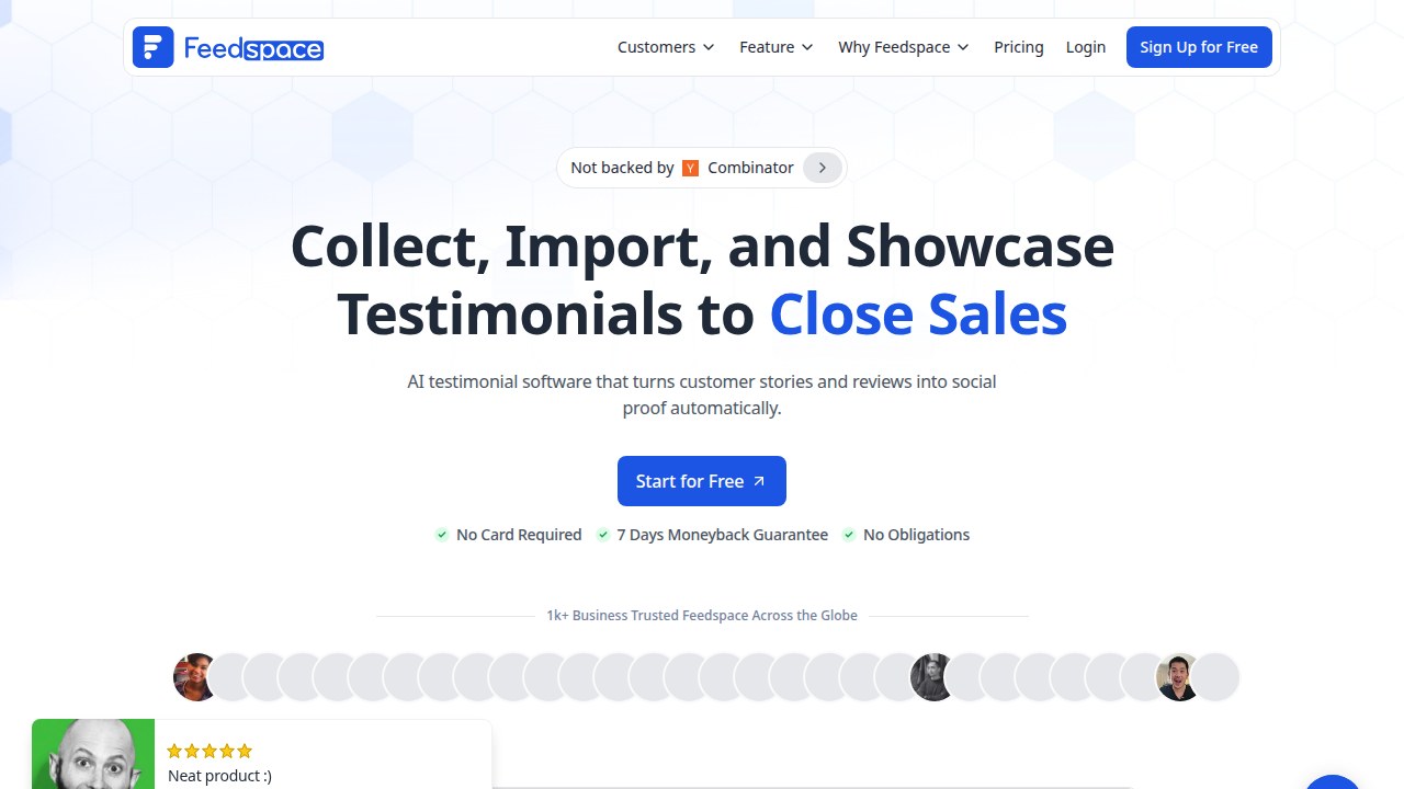 Feedspace homepage showing review collection and social-proof features