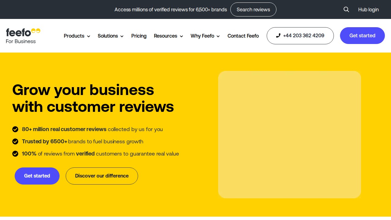 Feefo homepage presenting verified customer reviews and feedback tools