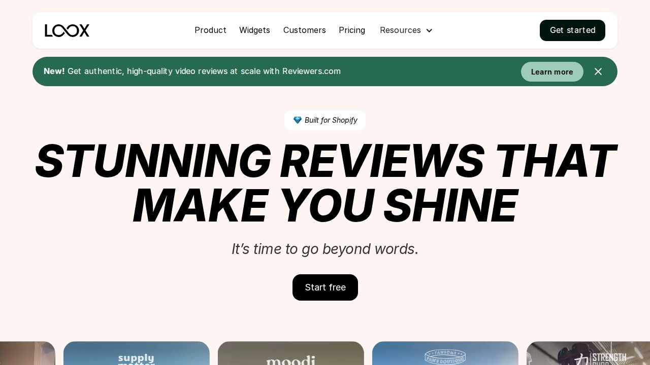 Loox homepage showing visual product reviews platform