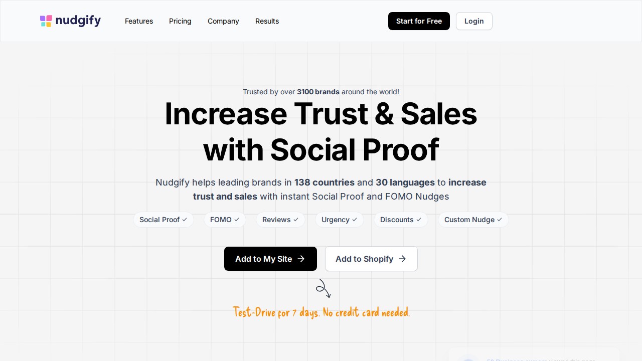 Nudgify homepage shown in the ProveSource alternatives comparison