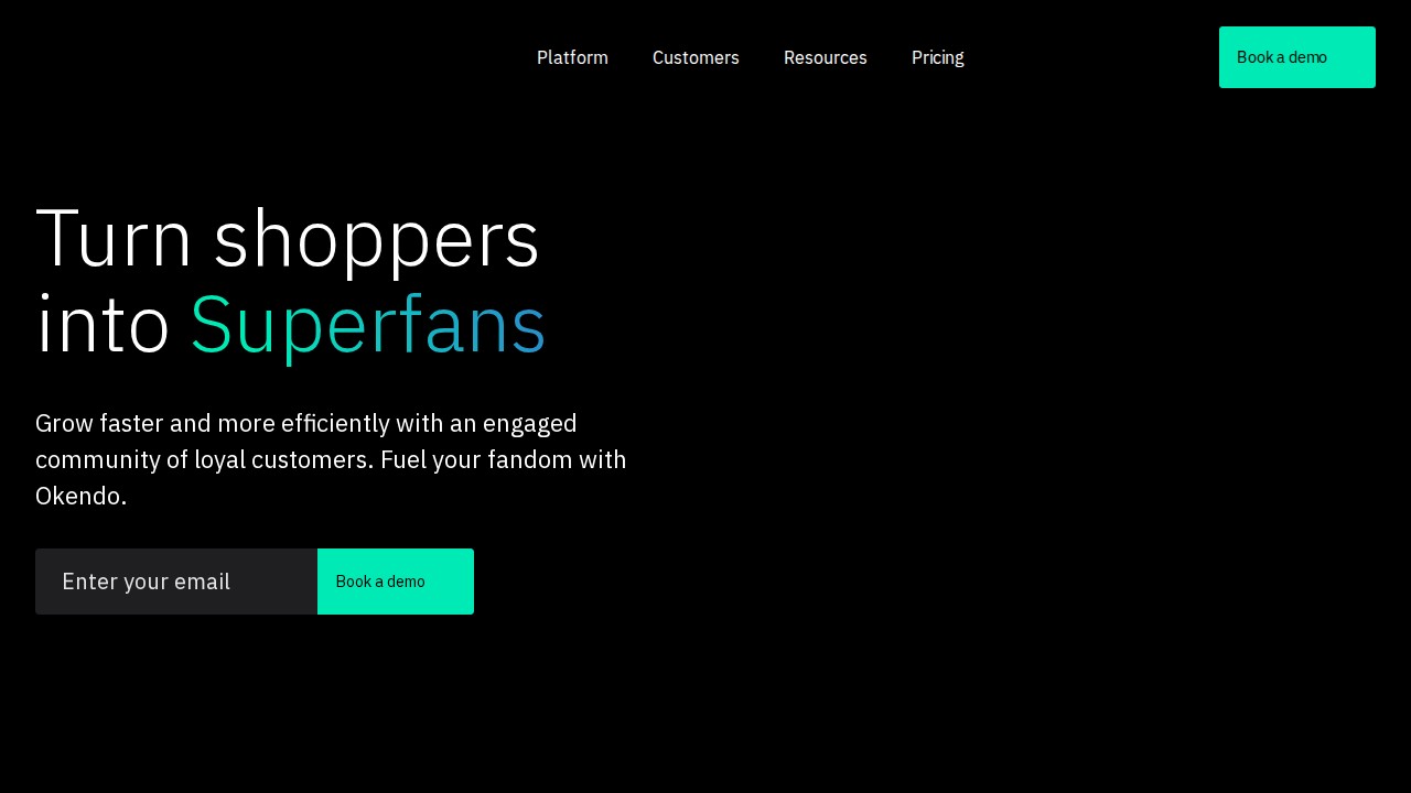 Okendo homepage showing reviews and loyalty platform for high-growth Shopify brands