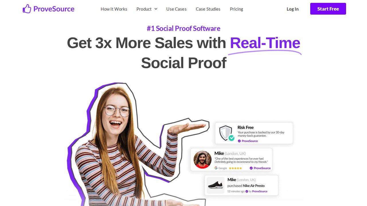 ProveSource homepage shown in the Nudgify alternatives comparison