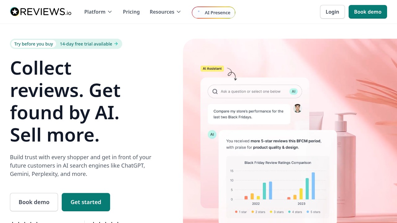 REVIEWS.io homepage shown in the Bazaarvoice alternatives comparison