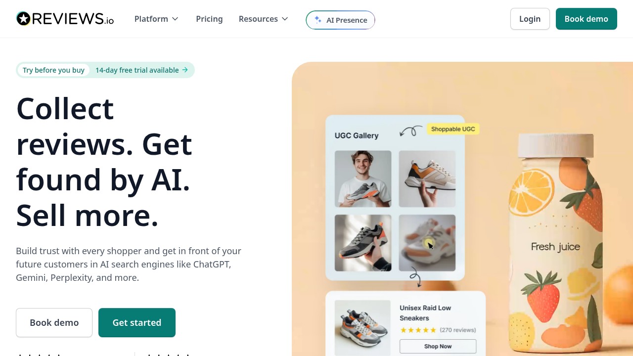REVIEWS.io homepage shown in the Loox alternatives comparison