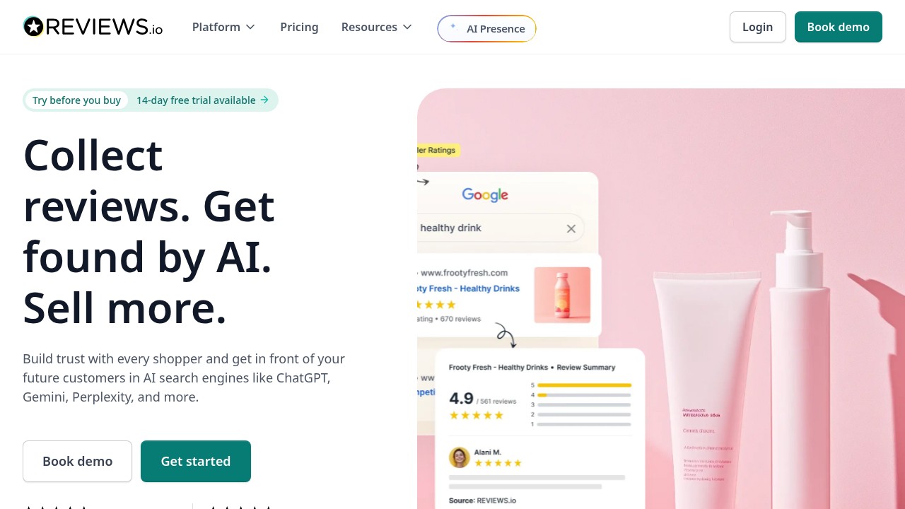 REVIEWS.io homepage shown in the Stamped.io alternatives comparison