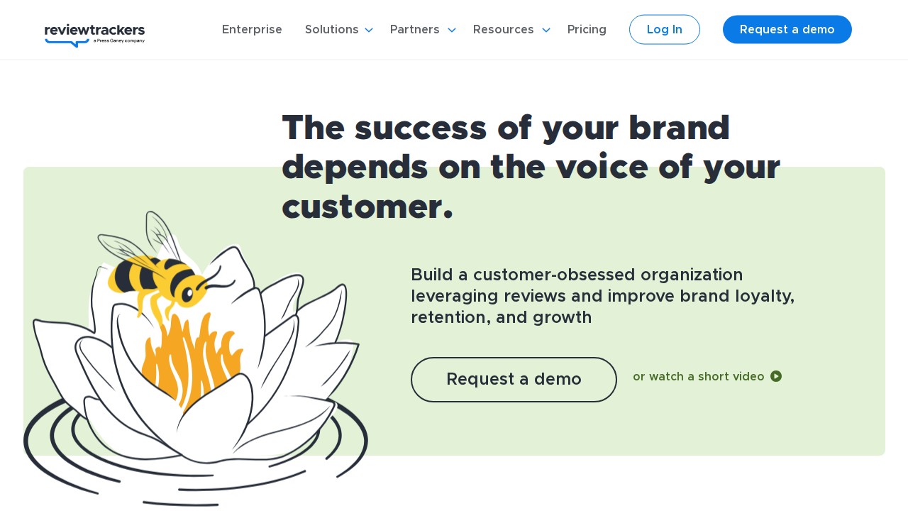 ReviewTrackers homepage showing multi-location reputation and customer experience tools