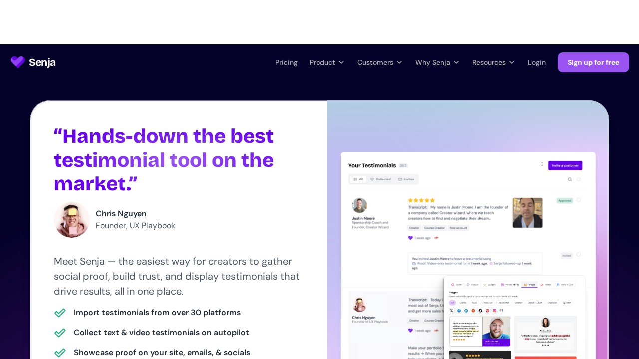 Senja homepage shown in the StoryPrompt alternatives comparison