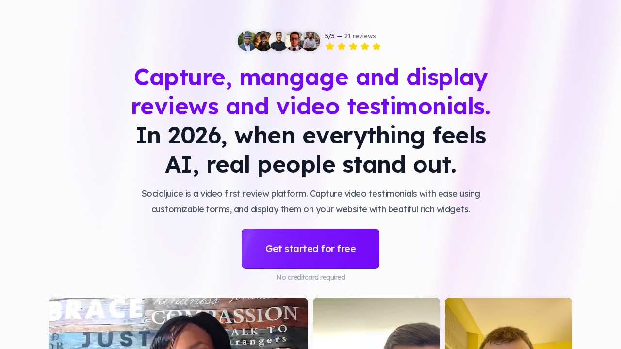 Socialjuice homepage shown in the Endorsal alternatives comparison