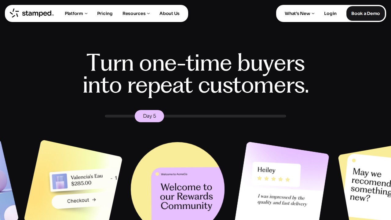 Stamped.io homepage showing review and loyalty software