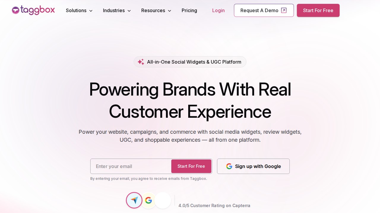 Taggbox social widgets and UGC platform homepage