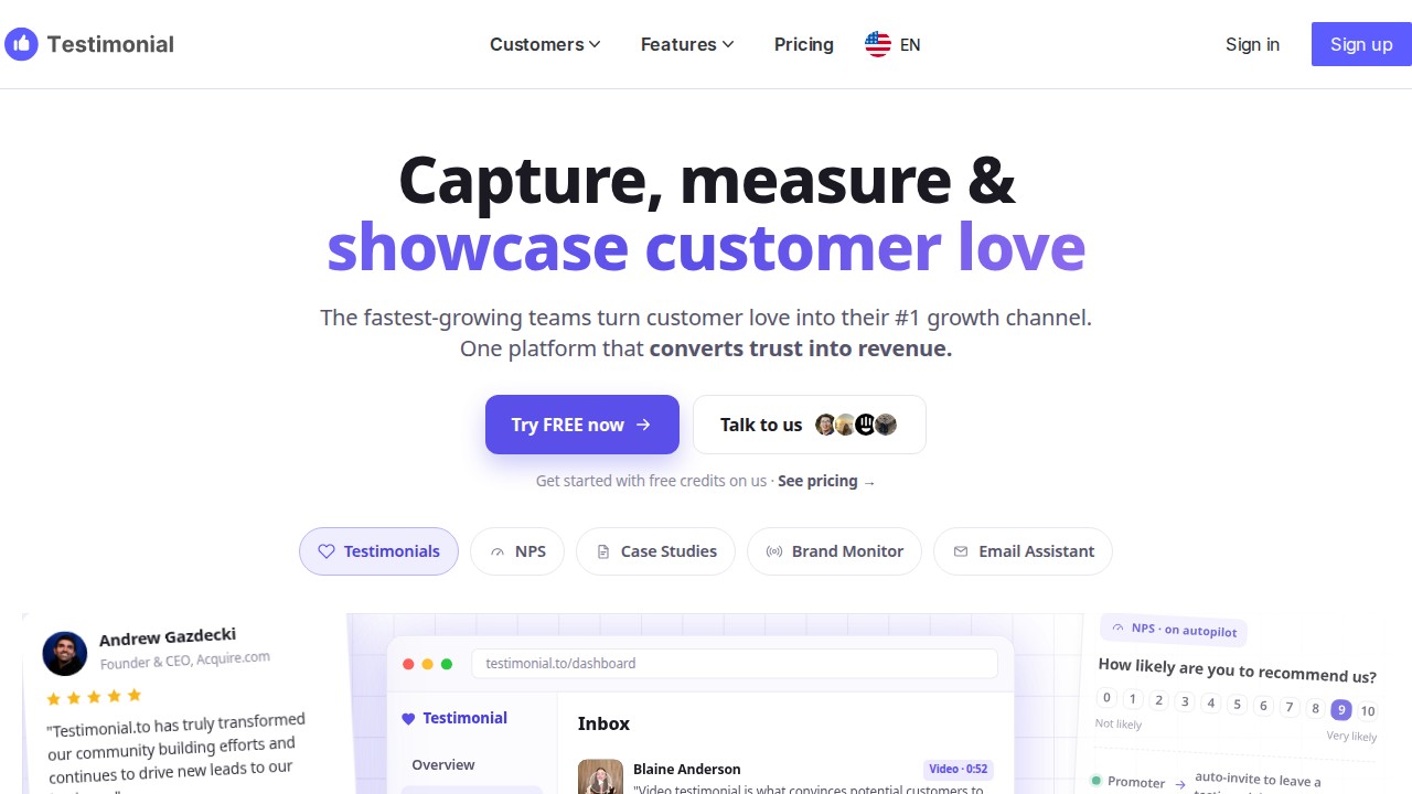Testimonial.to video testimonial platform homepage