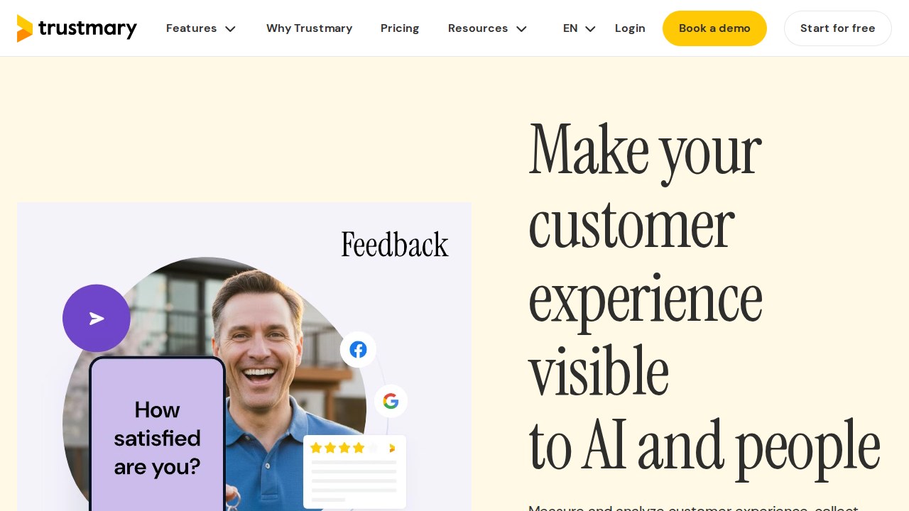Trustmary customer feedback platform homepage