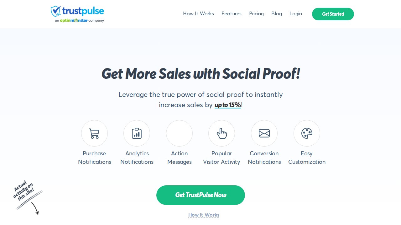 TrustPulse homepage shown in the ProveSource alternatives comparison