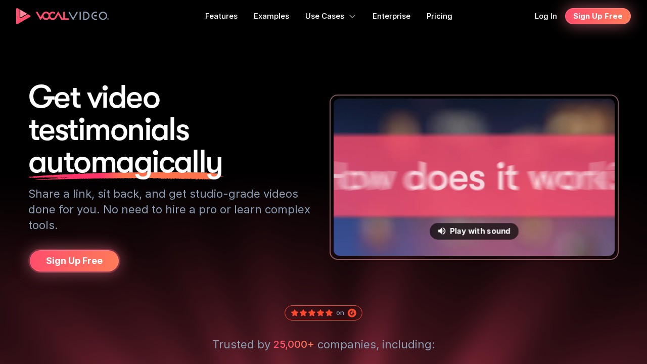 Vocal Video remote testimonial platform homepage