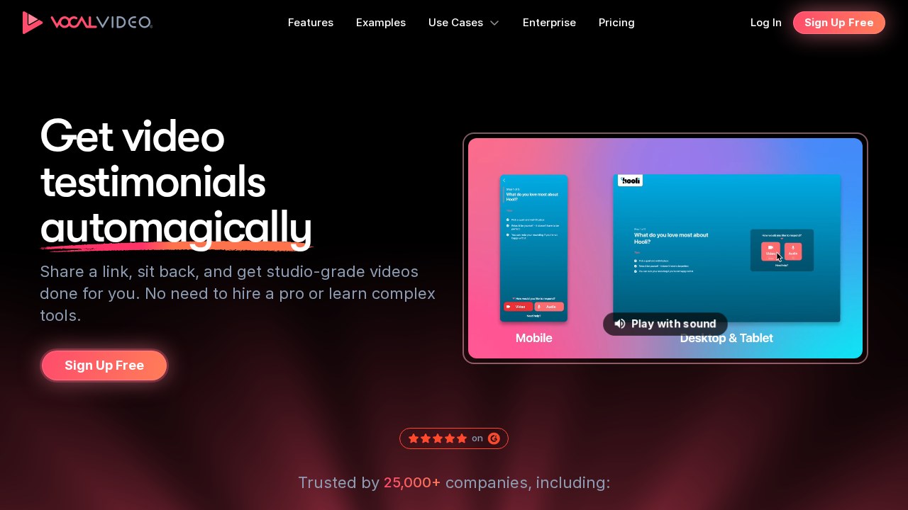 Vocal Video remote testimonial platform homepage