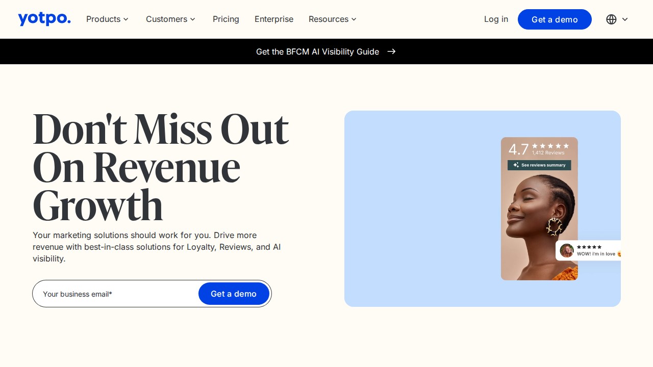 Yotpo homepage shown in the Okendo alternatives comparison