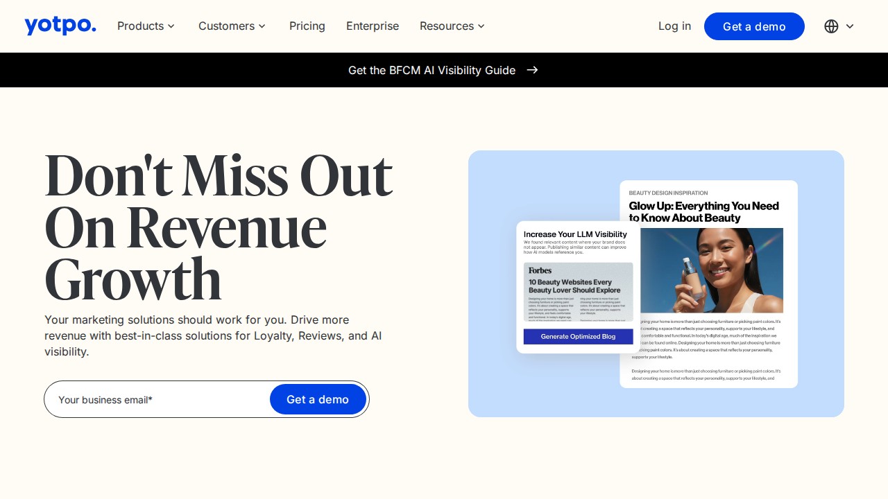 Yotpo homepage shown in the Stamped.io alternatives comparison