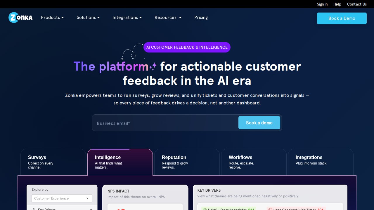 Zonka Feedback homepage showing customer feedback platform