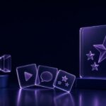 Purple glass video camera, social media tiles, and website review panel representing SocialJuice alternatives
