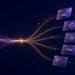 Abstract violet proof signals separating into five paths