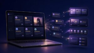 Abstract video testimonial and review dashboard illustration