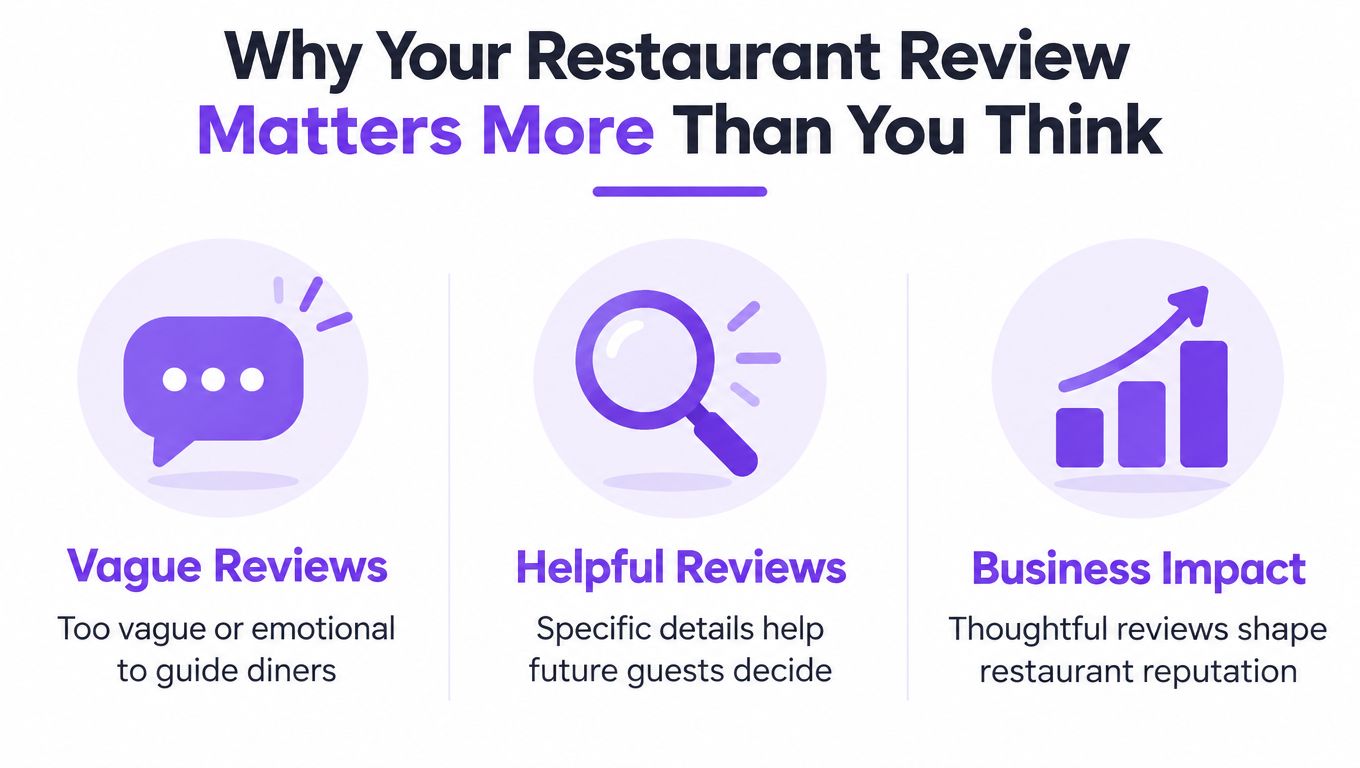 An infographic titled Why Your Restaurant Review Matters More Than You Think, showing three stages of reviews.